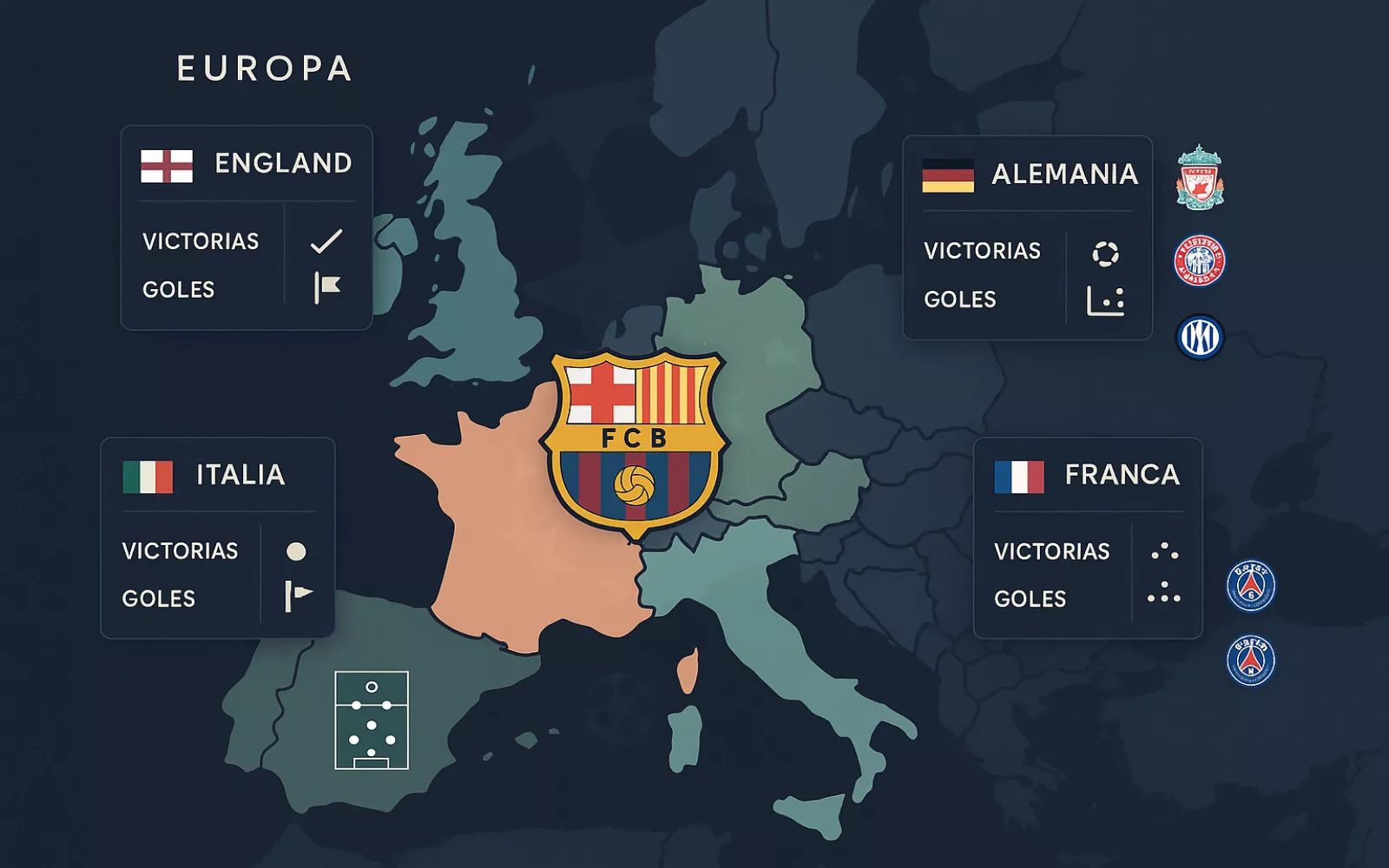 Análisis táctico rivales europeos Barcelona Champions League por ligas y países