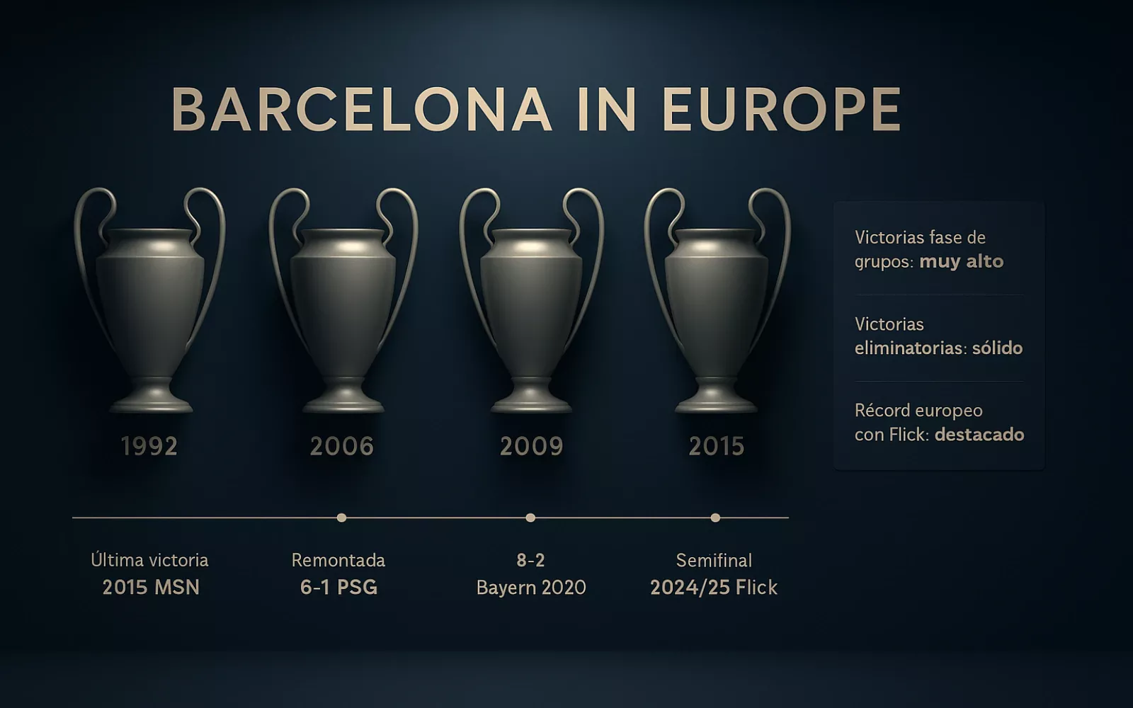 Historia del Barcelona en Champions League con 5 trofeos y estadísticas de rendimiento