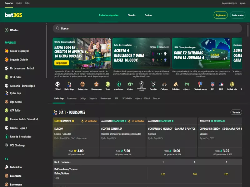 Aplicación móvil Bet365 mostrando cuotas del FC Barcelona