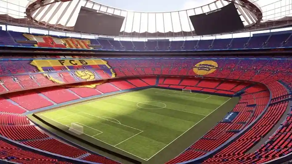 Vista panorámica del Camp Nou lleno de aficionados del FC Barcelona