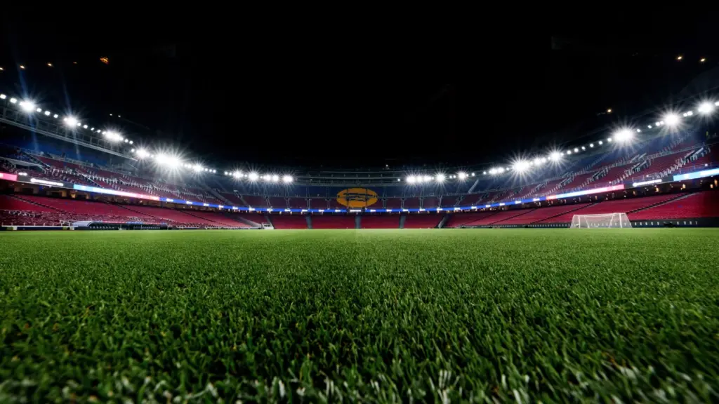 Camp Nou estadio lleno de noche con 100,000 aficionados durante partido del Barcelona