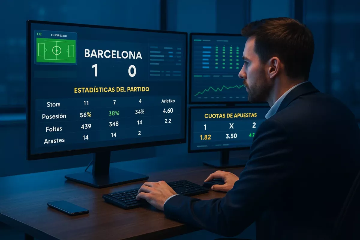 Profesional analizando estadísticas de apuestas del Barcelona