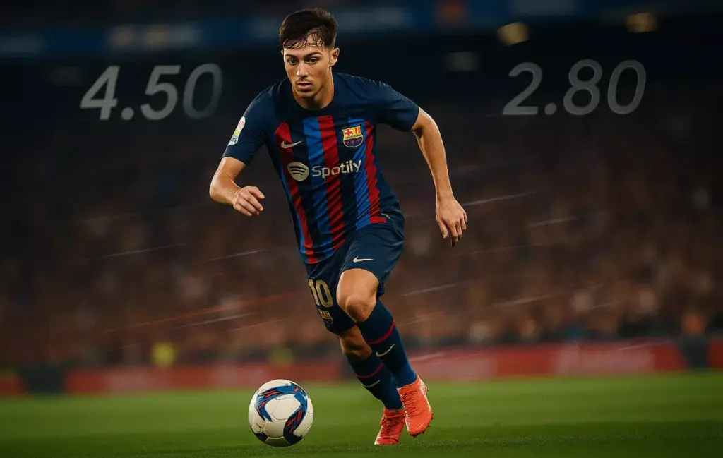 Lamine Yamal jugando para el FC Barcelona con cuotas de apuestas superpuestas
