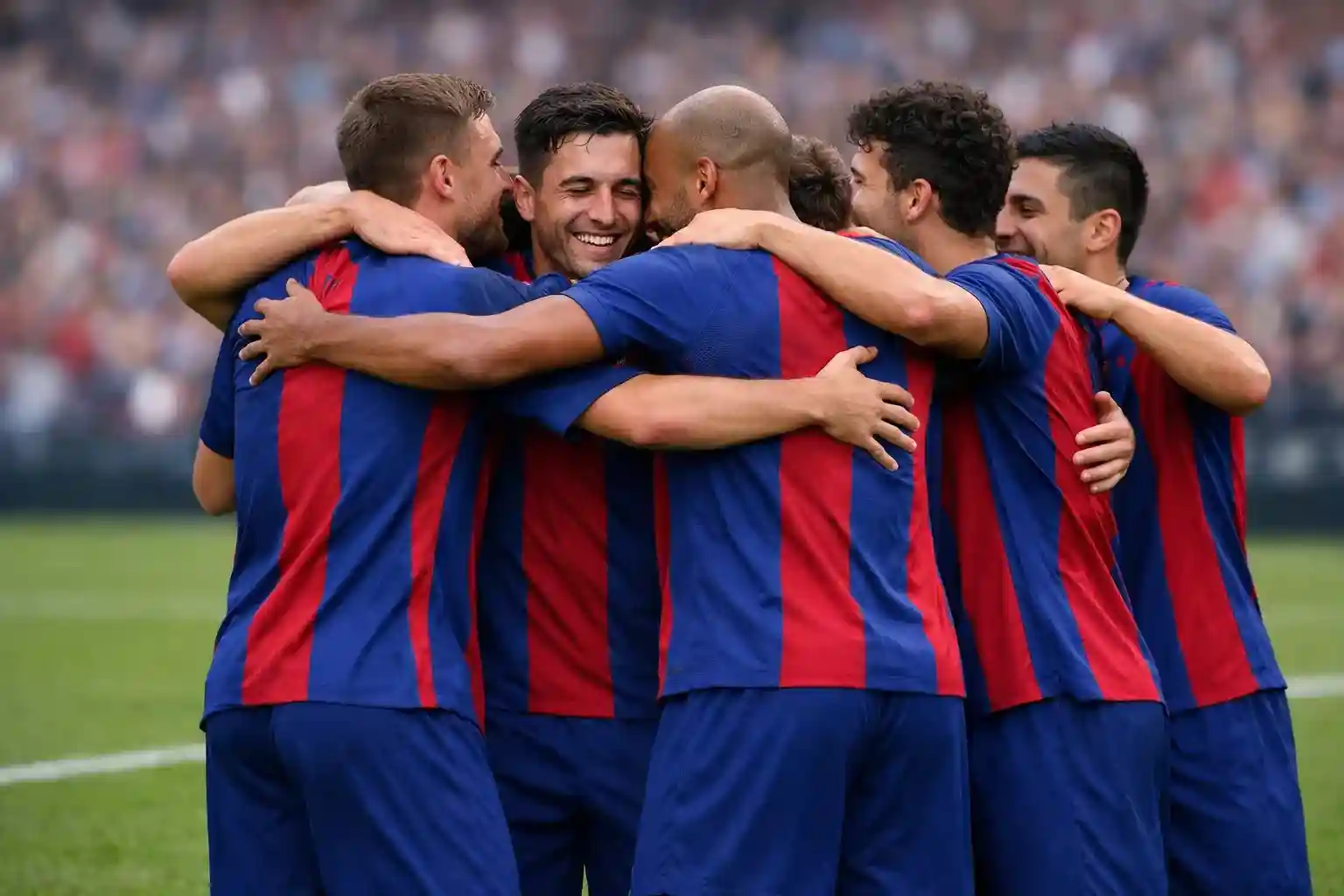 Jugadores del Barcelona celebrando un gol en equipo