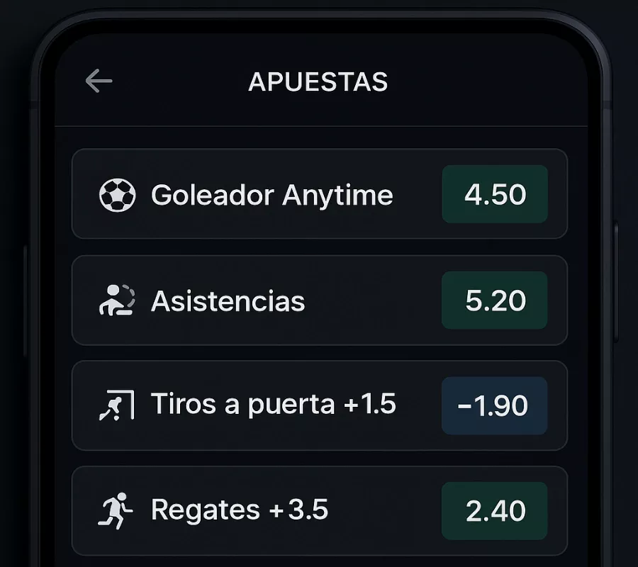 Panel de mercados de apuestas deportivas mostrando cuotas para Lamine Yamal