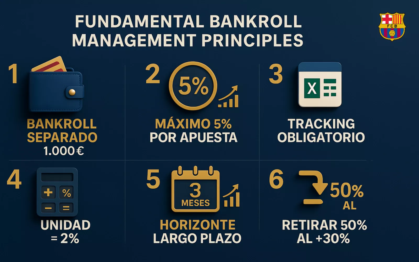 Principios fundamentales de bankroll management: regla 5%, tracking, unidades y horizonte largo plazo